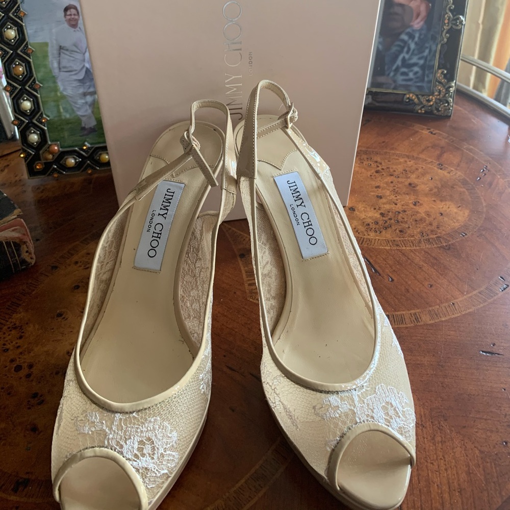 Jimmy Choo Sandals 40 Ivory Lace